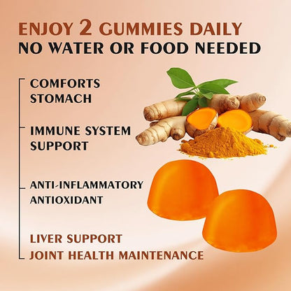 Turmeric Gummies, Joint & Muscle Relief + Immune Support, Natural Pineapple Flavor, Non-GMO Gluten-Free, 90 Gummies