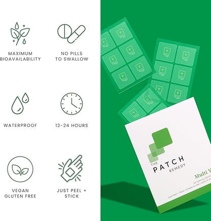 The Patch Remedy Multi V Patches - Vitamin Plus Blend with D3, K2, Magnesium Chloride, Zinc, Liposomal C, Potassium, Iodide, Biotin Plus More