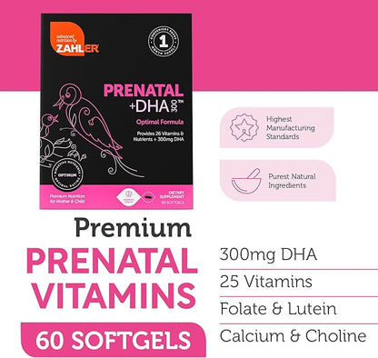 Zahler Prenatal Vitamin with DHA & Folate - DHA Supplements & Prenatal Multivitamin for Mother and Child - Kosher Prenatal DHA Prenatal Vitamins with Iron, Pre Natal Softgels 60 Count