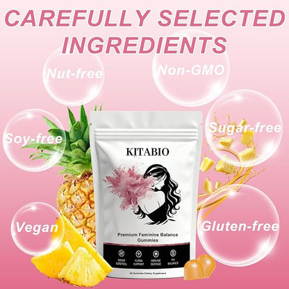 Feminine Balance Gummies - Women’s Premium Gummies | Hawaiian Pineapple - pH Balance | Low Sugar - Gluten-Free (60 Vegan)