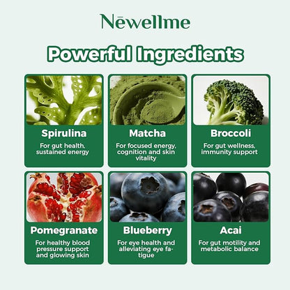 NEWELLME Daily Super Greens Gummies - 6g Fiber per Serving - Sugar-Free, Vegan & Gluten-Free - Essential Multivitamin with Probiotics for Digestive Health, Energy & Immunity - 14 Grab-and-Go Packs