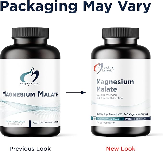Designs for Health Magnesium Malate - Chelated Magnesium as Di Magnesium Malate - Highly Bioavailable Form to Support Energy, Bone Health + Muscle Recovery (240 Magnesium Malate Capsules)