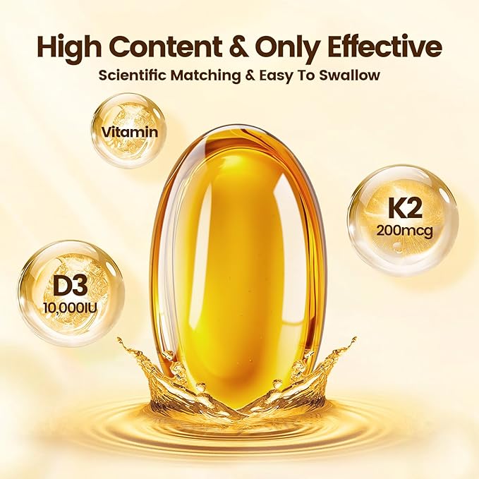 VivoNu Vitamin D3 K2 10000 IU with MK7-300 Virgin Coconut Oil Softgels, 2 in 1 Vitamins D & K Complex | Vitamina D3 con K2 ((180 capsules/1Bag))