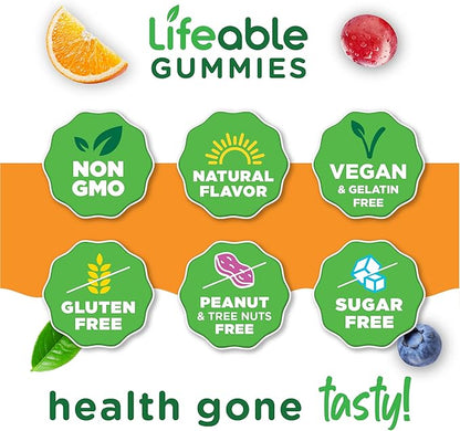 Lifeable Magnesium Citrate Gummies Sugar Free | Great Tasting Magnesium Supplement Gummies for Adults | Vegan, Non GMO Magnesium Gummy | for Men & Women | for Muscle Relaxation | 60 Count