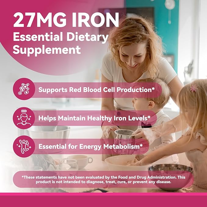 Inner Brightness Iron Supplement, Iron 27mg Iron Supplement for Women, 100 Tablets, 100 Day Supply, Daily for Adults, Red Blood Cell Support, Gentle on Stomach