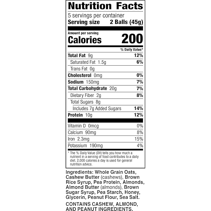 Nature Valley Oat and Nut Protein Granola Balls, Oats and Honey, Protein Snacks, 7.94 oz