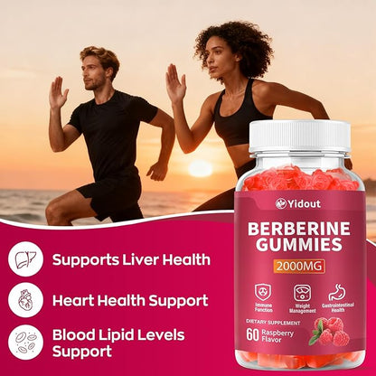 Berberine Gummies 2000mg-Natural High Potency Berberine HCL Supplement - Immune System & Metabolism Support - Vegan, Non-GMO - Delicious Raspberry Flavor (60 Count（Pack of 2）)