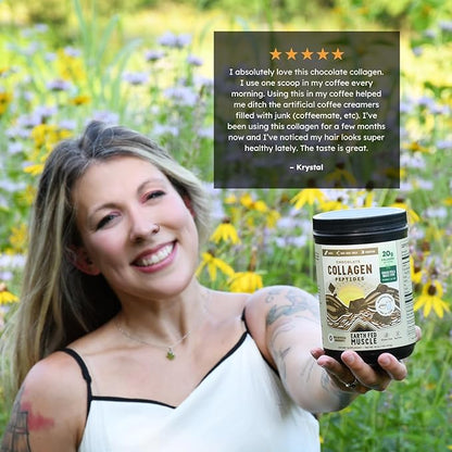 Earth Fed Muscle Chocolate Collagen Peptides Powder – Grass Fed Hydrolyzed Collagen for Women & Men - Healthy Bones, Skin & Hair - Types 1 & 3 Collagen Powder, 20g Per Serving, 19 Servings