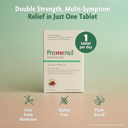 Promensil Menopause Double Strength Supplements for Women - Red Clover Isoflavones, Helps Support Hot Flashes, Night Sweats, Restlessness - 30 Count (Pack of 2)