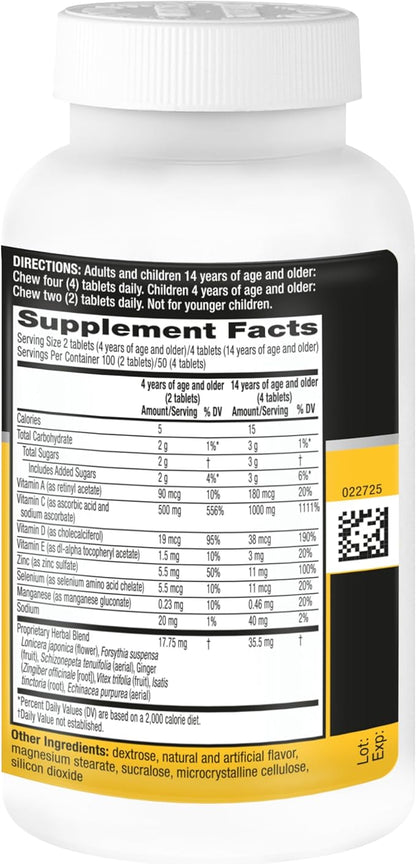 Airborne 1000mg Vitamin C with D and Zinc, Multivitamin Immune Support Supplement with Antioxidants A, C, and E, 200 Chewable Tablets, Citrus Flavor,(Pack of 2)