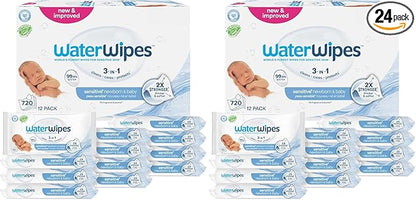 WaterWipes Sensitive+ Newborn & Baby Wipes,3-In-1 Cleans,Cares,Protects,99.9% Water,Unscented & Hypoallergenic,1440 Total,60 Count (Pack of 24)