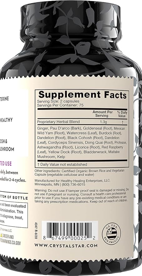 Crystal Star Fibro Defense, 150 Capsules - 17 Whole-Herb Blend - Natural Herbal Supplement Capsles for Women - Vegetarian, Non GMO