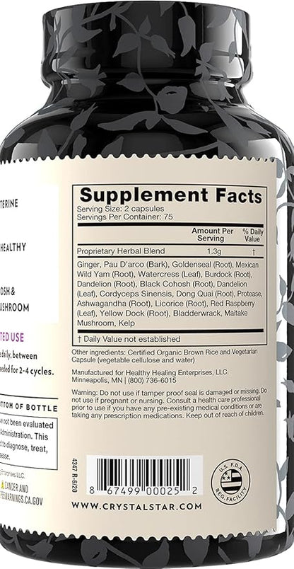 Crystal Star Fibro Defense, 150 Capsules - 17 Whole-Herb Blend - Natural Herbal Supplement Capsles for Women - Vegetarian, Non GMO