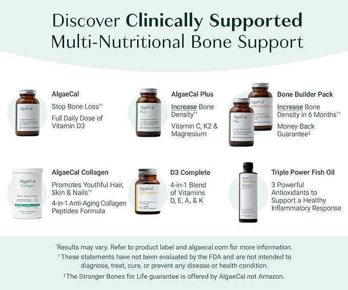 ALGAECAL Collagen - 4 Clinically-Supported Peptides VERISOL®, FORTIGEL®, UC-II®, FORTIBONE®, Anti-Aging Hydrolyzed Collagen Powder, 3 Packs, Made in USA