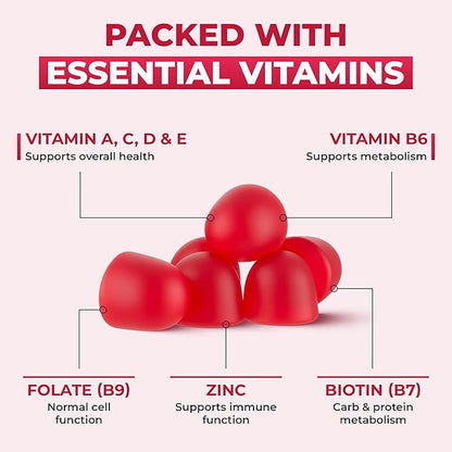 Adult Multivitamin Gummies for Men & Women, Vitamins A, C, D, E, B6, B12, Biotin, Folic Acid, Cherry & Strawberry Flavor, Supports Overall Health, 60 Count