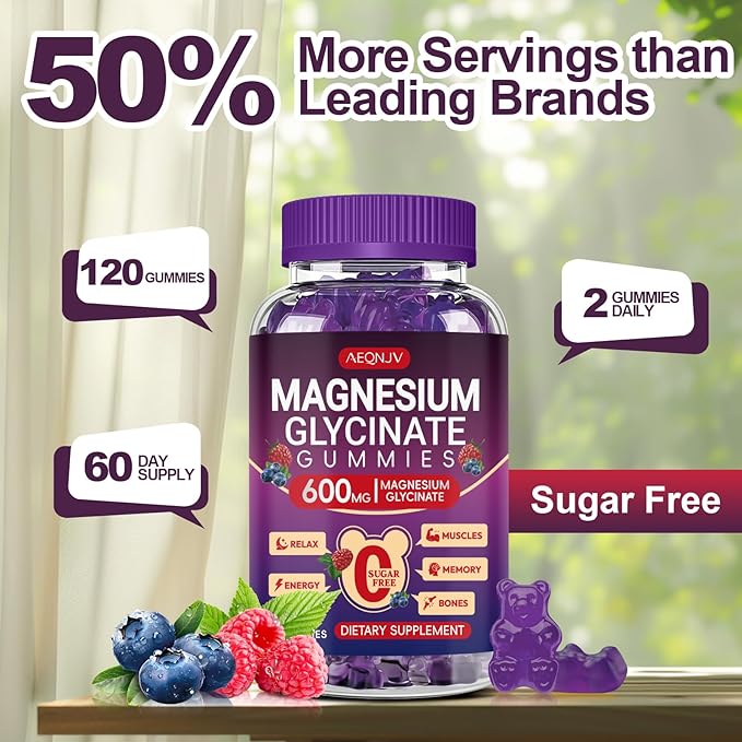 Magnesium Glycinate Gummies 600mg High Absorption, Manganese Glycinate for Women and Men with Vitamin D, B6, and CoQ10 for Adults & Kids, Magnesium for Calm Support & Sleep, 60 Days Supply