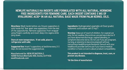 NewLife Naturals Hyaluronic Acid Vaginal Suppositories for Women 5 MG - Vaginal Moisturizer Hydration Moisture Support, Menopause - 12 HA Inserts- 30 Day Supply USA