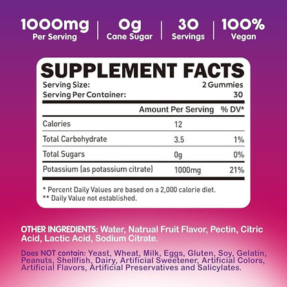 duwhot Potassium Citrate 1000mg Gummies, Potassium Supplement for Adults Women & Men, Support Leg Cramps & Muscle Health, 120 Chewables