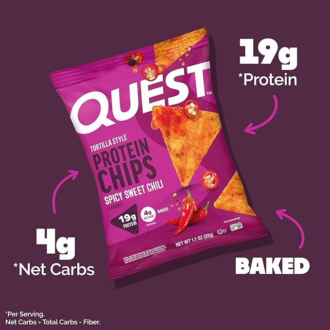Quest Nutrition Spicy Sweet Chili Tortilla Chip, 19g Protein, 4g Net Carb, Low Carb, Gluten Free, 1.1 oz 4 count