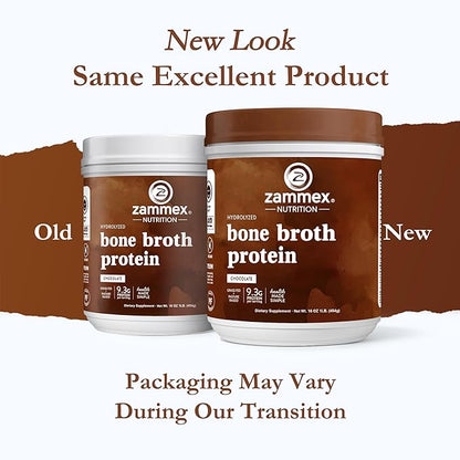 Zammex Bone Broth Protein Powder, Pure Grass Fed Beef, Chocolate Protein Powder,Hydrolyzed Collagen Supplement for Healthy Skin,Nails,Hair,Joints, Non-GMO,Gluten Free, Great in Shakes
