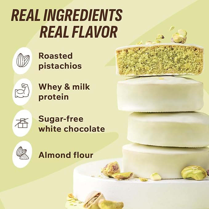 FitnesSHOCK Pistachio White Chocolate Protein Brownie – Low Sugar Dessert Snack (2g Total Sugar, No Added Sugar) – Healthy Snack – 10 Count