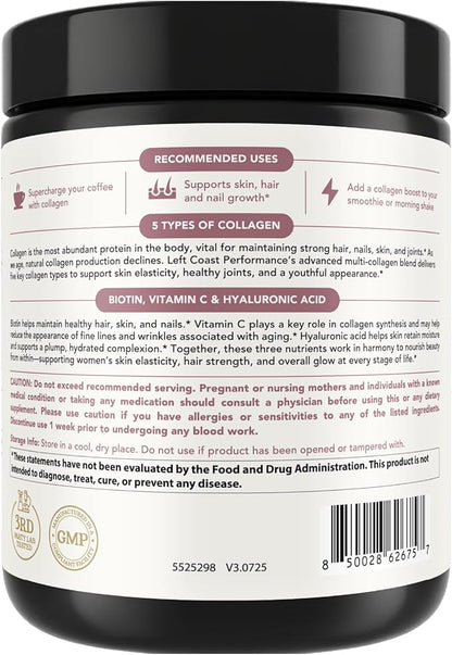Multi Collagen Peptides Powder Types I, II, III, V, X Multi Collagen Protein Powder with Hyaluronic Acid, Biotin, Vitamin C, For Skin Hair Nails Joints and Gut Health - Keto, Non-GMO Supplement
