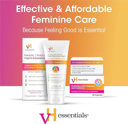 vH Essentials Probiotic Gummies with Prebiotics & Cranberry, Concentrated Extract for Urinary Tract Health, Supports Vaginal Microflora Balance for a Healthy Feminine Tract, 60 Count