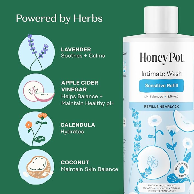 Honey Pot - Sensitive Feminine Wash - Herbal Infused - PH Balanced Plant Based Natural Hygiene Products - 10.50 Fluid Oz