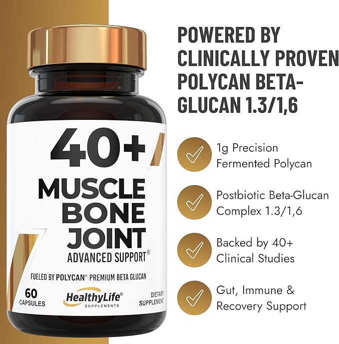 Helps Preserve Muscle After 40 | Clinically Studied Polycan Beta-Glucan | Supports Strength Bone Density & Joint Mobility | 40+ Scientific Studies | 60 Caps