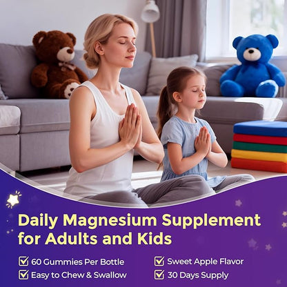 Liposomal Magnesium Complex 190mg for Kids Per Serving, Magnesium Glycinate with L-Threonate, Vitamin D3, CoQ10, L-Threonate Gummies for Rest Support, Sugar/Gluten Free, 60 Count