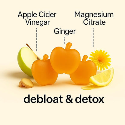 riev Debloat & Detox Gummies – Apple Cider Honey Flavor – Sugar-Free – Daily Gut Support with Ginger, Dandelion, and Magnesium – Gentle Digestion – Vegan, Non-GMO – 30 Count