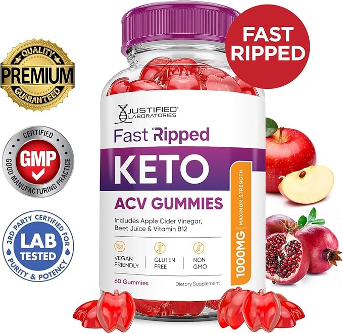Justified Laboratories (2 Pack Fast Ripped Keto ACV Apple Cider Vinegar Formulated with Pomegranate Beet Juice Powder B12 Vegan Non GMO 120 Gummies