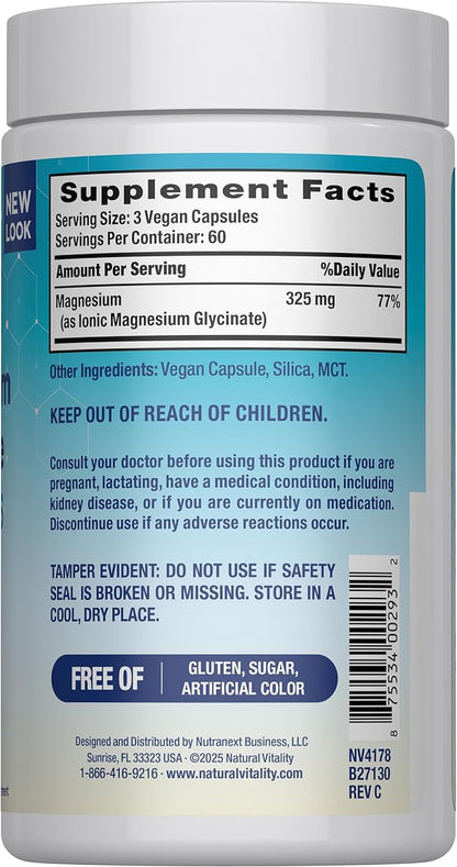 Natural Vitality Calm, Magnesium Glycinate Supports Bone, Muscle, Heart, & Nerve Health, Non-GMO, Vegan, Gluten Free 180ct