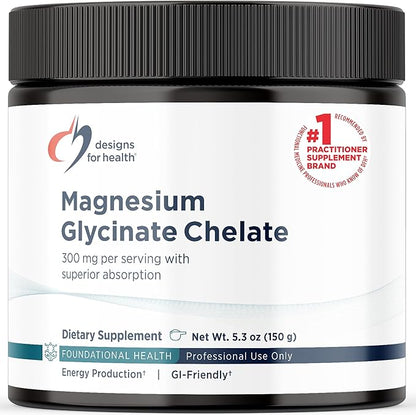 Designs for Health Magnesium Glycinate Powder - 300mg Powdered Chelated Magnesium Bisglycinate Supplement - Non-GMO Great-Tasting Drink Mix Add-in, Orange Flavor (30 Servings / 150g)