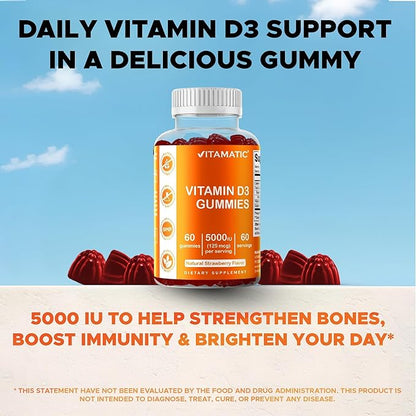 Vitamatic Vitamin D3 Gummies – 5000 IU Per Gummy – 60 Gummies