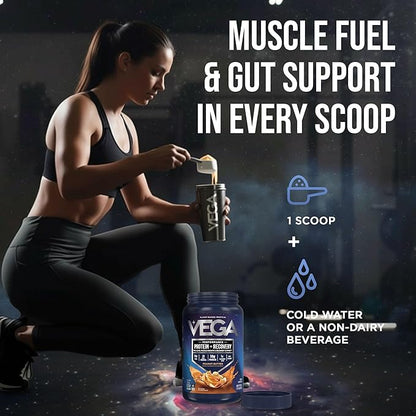 Vega Sport Vegan Protein Powder + Recovery - 30g Plant Based Protein per Serving, Peanut Butter, 19 Servings, 5g BCAAs, Probiotics, NSF Certified, for Shakes & Smoothies, 1.8lbs (Packaging May Vary)