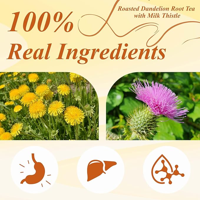 WT WEETEE Roasted Dandelion Root Tea with Milk Thistle, 50 Count Caffeine Free Herbal Tea Bags for Liver Cleanse, Naturally Roasted, Coffee-Like Flavor – Detox Herbal Blend