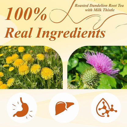 WT WEETEE Roasted Dandelion Root Tea with Milk Thistle, 50 Count Caffeine Free Herbal Tea Bags for Liver Cleanse, Naturally Roasted, Coffee-Like Flavor – Detox Herbal Blend