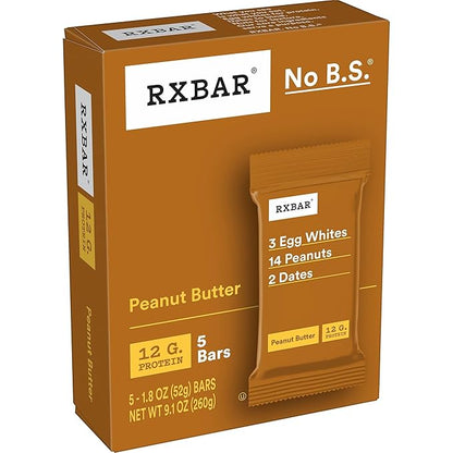 RXBAR Protein Bars, 12g Protein, Gluten Free Snacks, Peanut Butter (6 Boxes, 30 Bars)