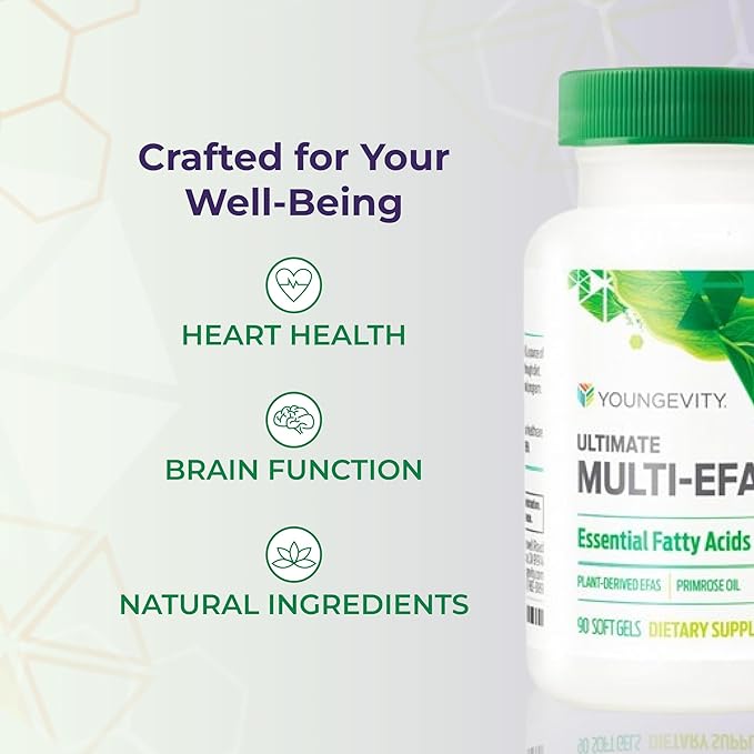 Youngevity Ultimate Multi-EFA™ - Plant Based EFA Supplement - No Fish - Small Softgel for Adults and Children, Evening Primrose - 90 Softgels (Pack of 1)