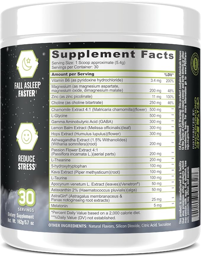 Underground Bio Labs Panda Supps – Sleepy 3.0 Natural Sleep Aid Formula: 5mg Melatonin, 300mg GABA, Chamomile Extract, (Green Apple 30 Servings)