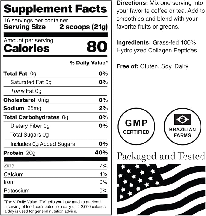 Norcal Hydrolyzed Collagen Peptides, 12oz | 20g Protein, 0g Carbs/Fat | Grass-Fed Brazilian Cows | for Easy Mixing & Bioavailability | US GMP Certified