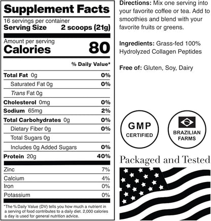 Norcal Hydrolyzed Collagen Peptides, 12oz | 20g Protein, 0g Carbs/Fat | Grass-Fed Brazilian Cows | for Easy Mixing & Bioavailability | US GMP Certified