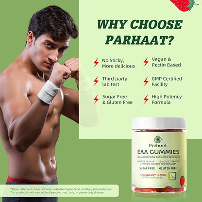 EAA Gummies 120 Gummies (Strawberry), Essential Amino Acids - All 9 Essential Aminos (EAA) and All Branched-Chain Aminos (BCAAs), Non-GMO, Gluten Free, Vegetarian Friendly