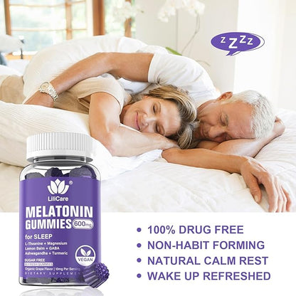 Melatonin 20mg Gummies for Adults (2 Packs) Extra Strength with L-Theanine, Ashwagandha, Magnesium, Turmeric, GABA, Lemon Balm and Chamomile for Supports Healthy Circadian Rhythm, Grape Flavor, 120ct