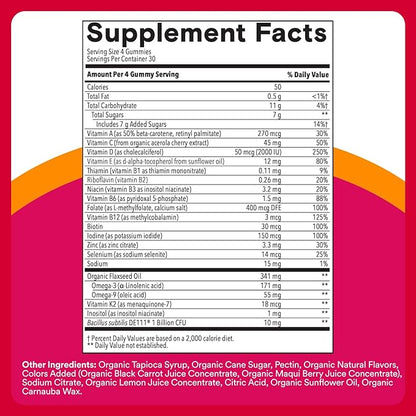 SmartyPants Organic Women's Multivitamin Gummies: Biotin,Probiotics,Methylfolate,Omega 3 (ALA),Vitamin D3,C,Vitamin B12,B6,A,K & Zinc,Inositol,Gluten Free,(30 Day Supply),120 Count (Pack of 2)