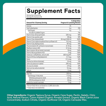 SmartyPants Prenatal Multivitamin Gummies, Omega 3 (DHA/EPA), Methylfolate, Biotin, Vitamin D3, C, Vitamin B12, B6, Vitamin A, K & Zinc, Gluten Free, 120 Count (40 Day Supply)