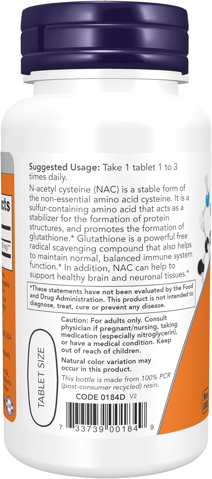 Now Foods Supplements, NAC (N-Acetyl-Cysteine) 1,000 mg, Free Radical Protection*, 60 Tablets