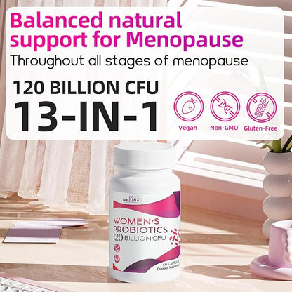 Negima Menopause Supplements for Women, 120 Billion CFUs Probiotics for Women, 13-in-1 Herbs & Botanicals Complex, for Menopause - 60 Caps