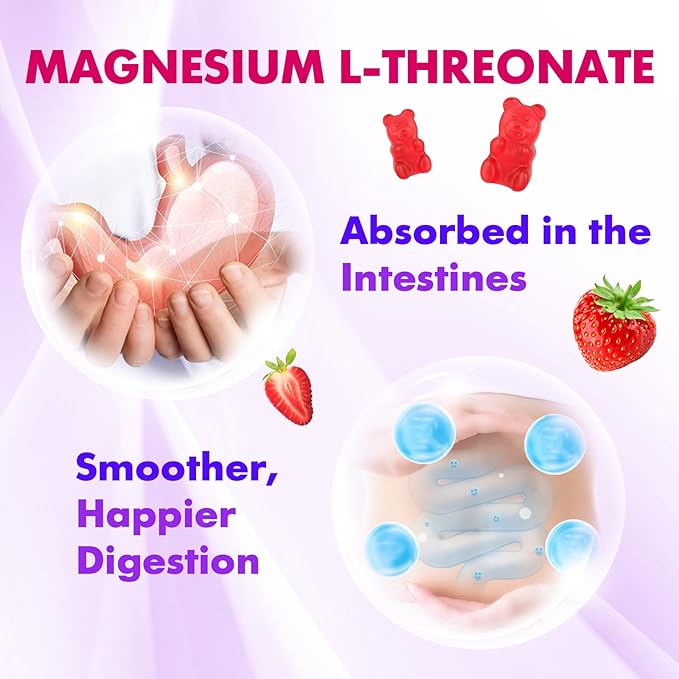 1000mg Magnesium L-Threonate Gummies for Kids & Adults - Muscle & Nervous System Support, Vegan, Sugar-Free Strawberry Flavor, 120 Gummies